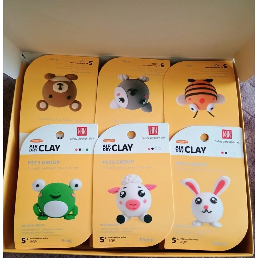 LOUFOR Air Dry Clay Pets Group Craft Kit 12 Animal Models Ages 5+ Complete Set